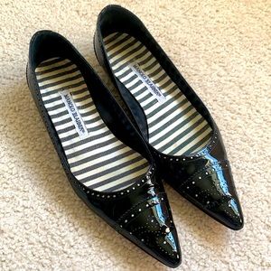 MANOLO BLAHNIK “Petunia” brogue patent flats